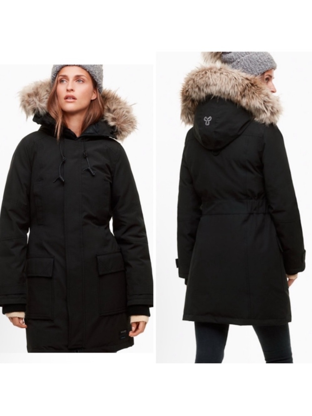 Aritzia TNA Black Bancroft Parka Jacket with Fur-Trimmed Hood XXS